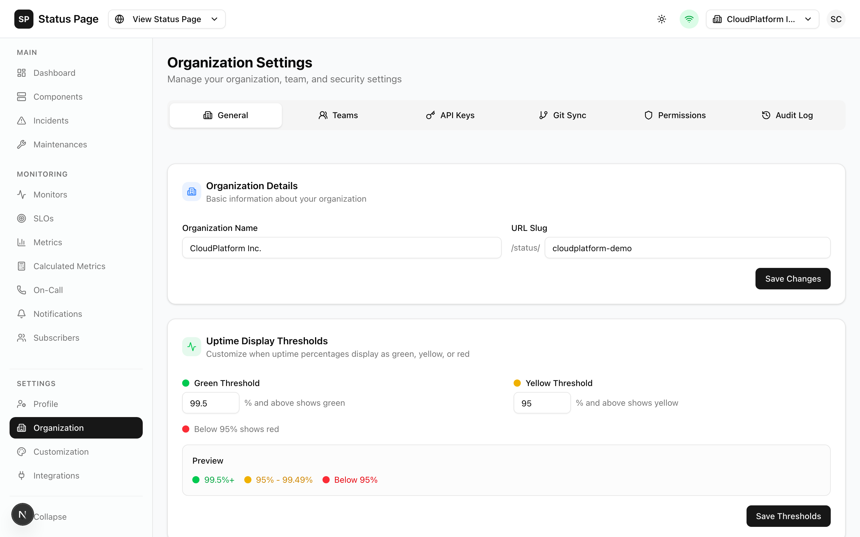 Organization Settings